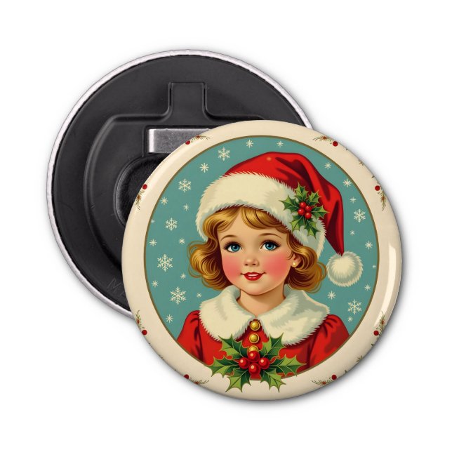 Cozy Christmas Victorian Cute Girl Flaschenöffner (Vorderseite)