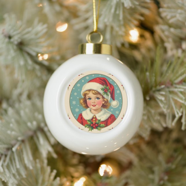 Cozy Christmas Victorian Cute Girl Keramik Kugel-Ornament (Baum)