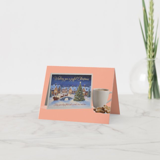 Cozy Christmas Village Card with Hot Cocoa Einladung (Vorderseite)
