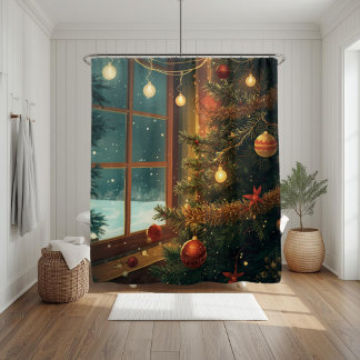Cozy Christmas Window Shower Curtain  Duschvorhang