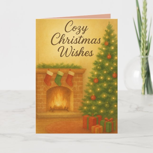 Cozy Christmas Wishes Card – Warm Watercolor Karte (Vorderseite)