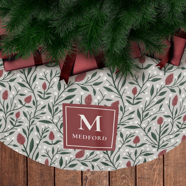 Cozy Classic Floral Christmas Pattern Monogram Polyester Weihnachtsbaumdecke (Von Creator hochgeladen)