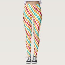 Cozy classroom diagonal checkerboard pattern leggings