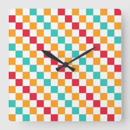 Cozy classroom diagonal checkerboard pattern quadratische wanduhr