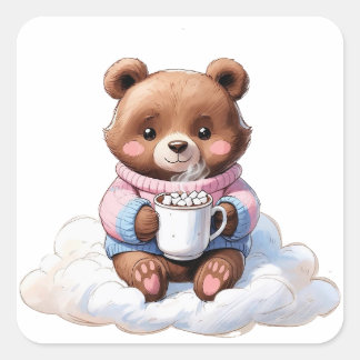 Cozy Cloud Bear Quadratischer Aufkleber