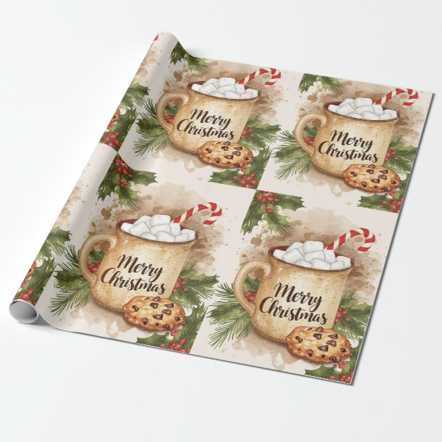 Cozy cocoa merry Christmas cookie holly festive Geschenkpapier (Ungerollt)