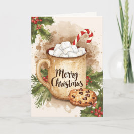 Cozy cocoa merry Christmas cookie holly festive Karte