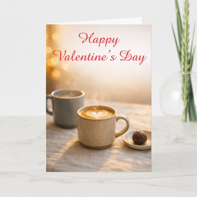 Cozy Coffee Valentine’s Day Latte Heart  Karte (Vorderseite)