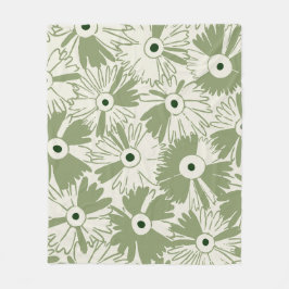 Cozy Cottagecore Retro 70s Floral Olive Green Fleecedecke