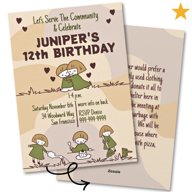 Cozy Cute Community Service Tween Birthday Einladung (Von Creator hochgeladen)