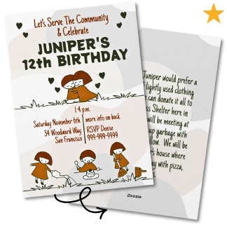 Cozy Cute Community Service Tween Birthday Einladung