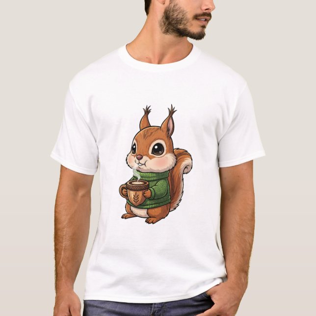 Cozy Cute Squirrel Wearing Green Knitted Sweater T-Shirt (Vorderseite)