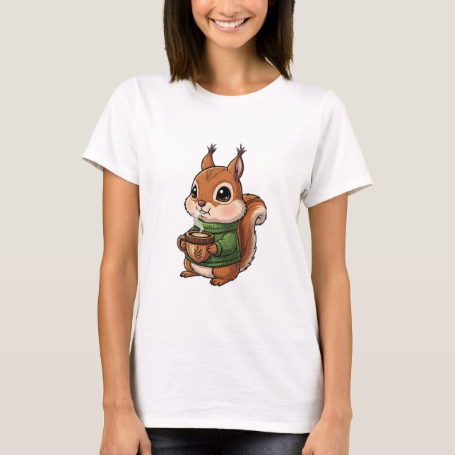 Cozy Cute Squirrel Wearing Green Knitted Sweater T-Shirt (Vorderseite)
