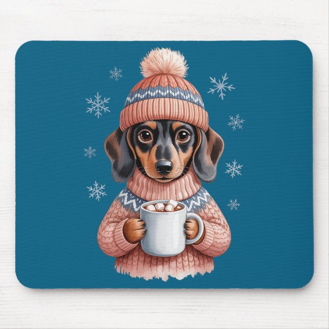 Cozy Dachshund Dog With Hot Cocoa Holiday Winter S Mousepad (Vorne)