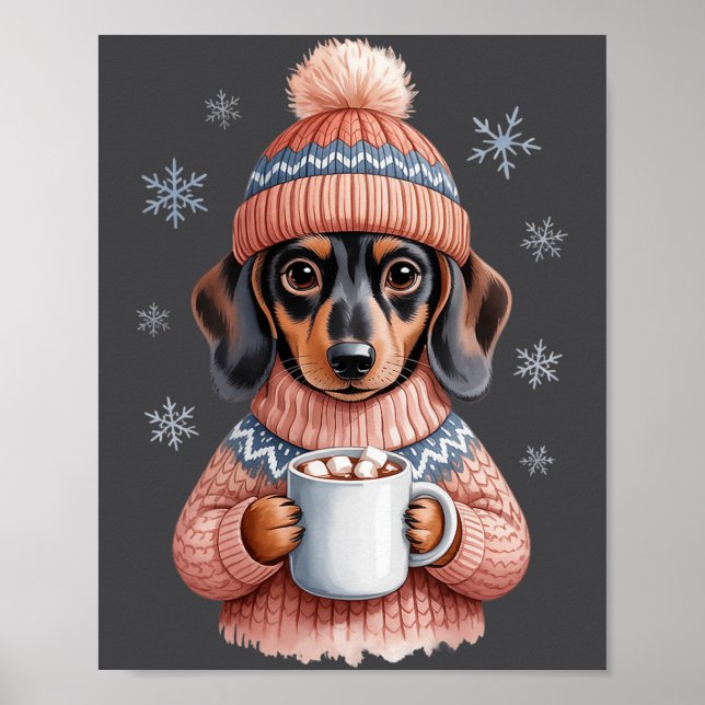 Cozy Dachshund Dog With Hot Cocoa Holiday Winter S Poster (Vorne)