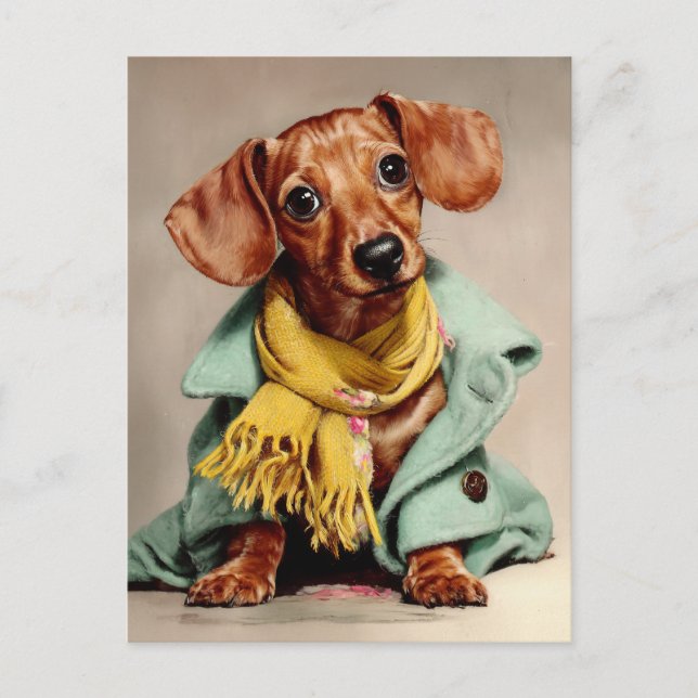Cozy Dachshund Fashion Portrait Postkarte (Vorderseite)