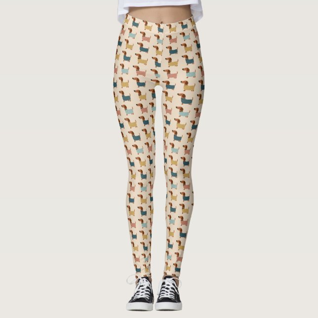 Cozy Dachshund Sweater Pattern Leggings (Vorderseite)