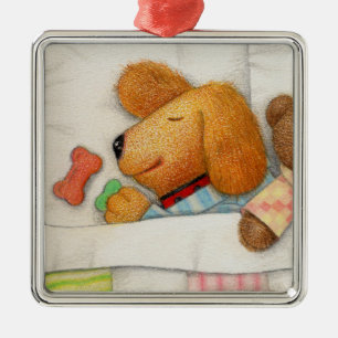 COZY DOGGIE Premium Square Ornament Aus Metall