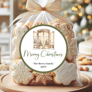 Cozy Earth Tone Weihnachtsaufkleber mit individuel Runder Aufkleber