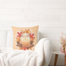Cozy Fall Candle with Maple Leaves | Autumn Design Kissen