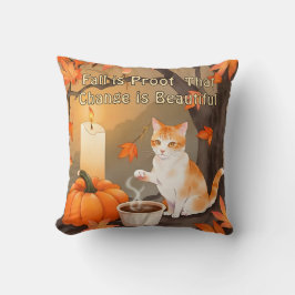Cozy Fall Cat with Pumpkin Neutral Color Kissen