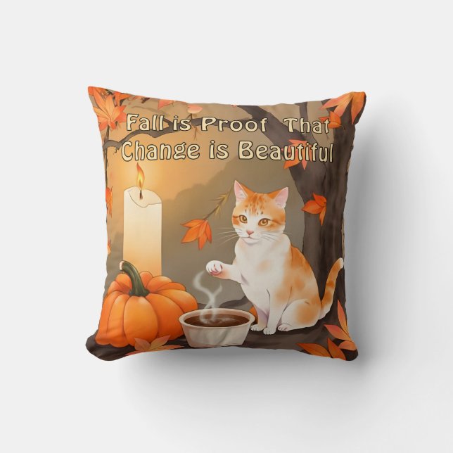 Cozy Fall Cat with Pumpkin Neutral Color Kissen (Vorderseite)