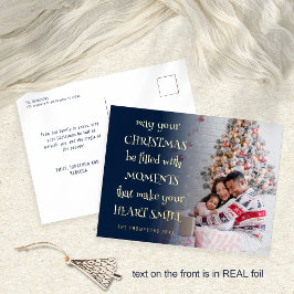Cozy Festive Quote Photo Overlay Navy Christmas Folien Feiertagspostkarte