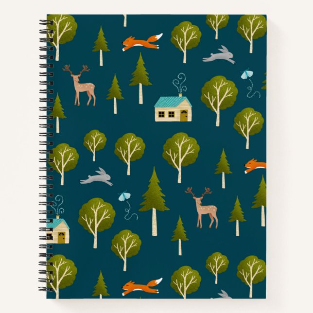 Cozy Forest Cabin and Animals Notebook Notizbuch (Vorderseite)