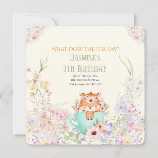 Cozy Fox Flower Forest Magical Birthday Invitation Einladung