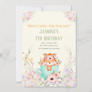 Cozy Fox Flower Forest Magical Birthday Invitation Einladung