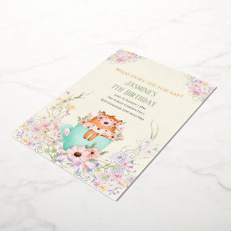 Cozy Fox Forest Magical Floral Birthday Real Foil Folieneinladung