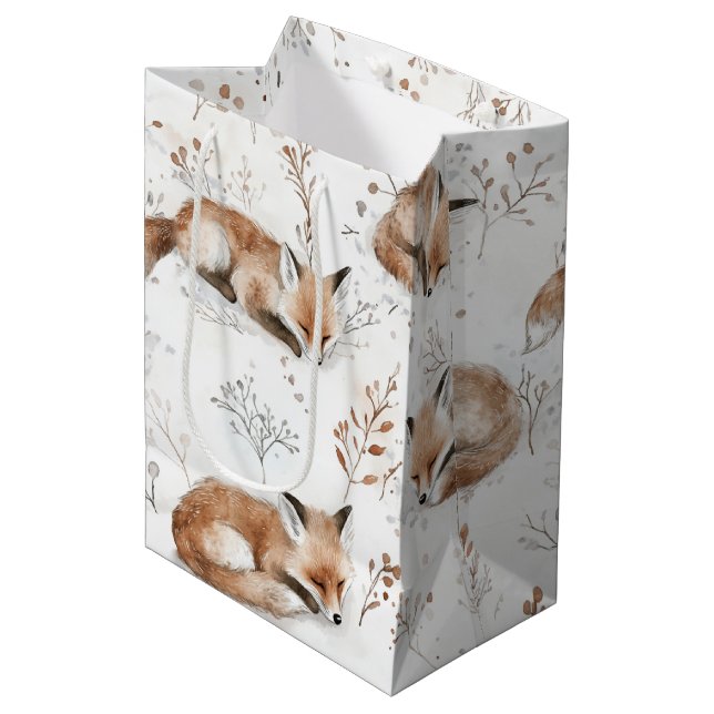 Cozy Foxes Animals Christmas Mittlere Geschenktüte (Vorderseite Schrägansicht)