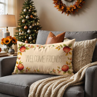 Cozy Friendsgiving Autumn Leaves Apples Warm Decor Lendenkissen