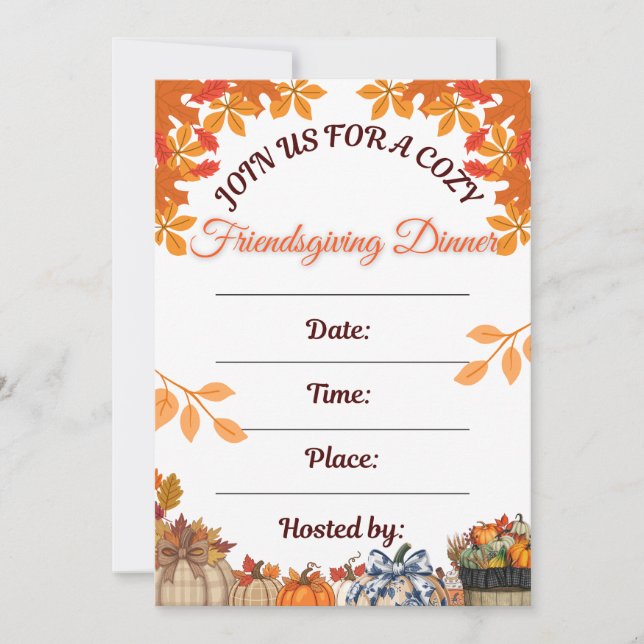 Cozy Friendsgiving Dinner Art Einladung (Vorderseite)