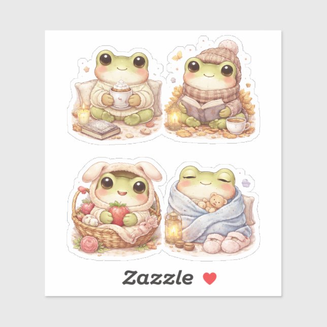 Cozy Frog Characters Custom-Cut Vinyl Sticker (Blatt)