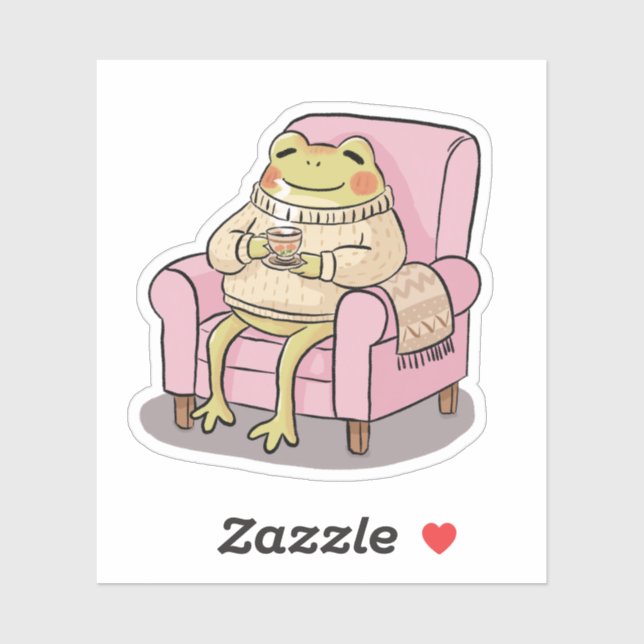 Cozy Frog Drinking Tea On Sofa Illustration Aufkleber (Blatt)