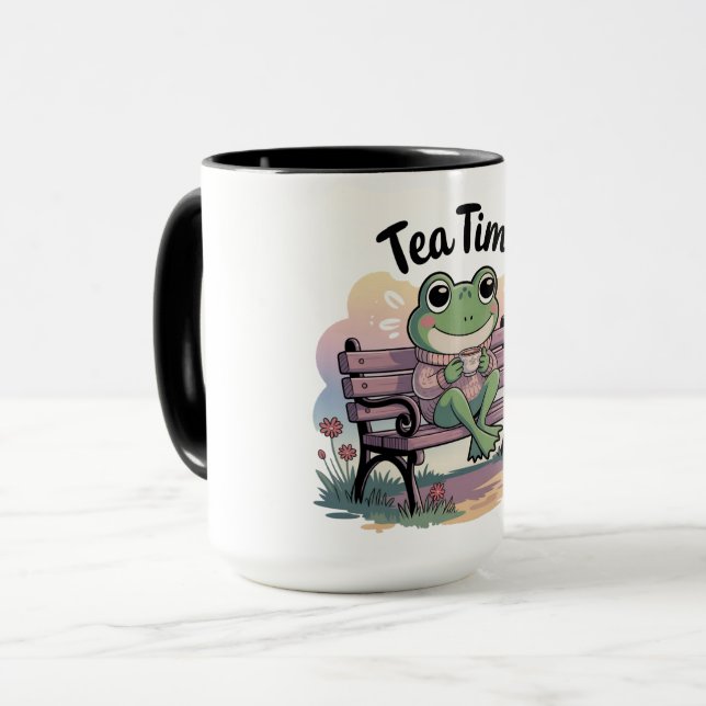 Cozy Frog Sitting Like a Human – Funny Chill Carto Tasse (Vorderseite Links)