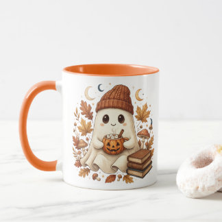 Cozy Ghost Reading Books Fall Coffee Mug Tasse