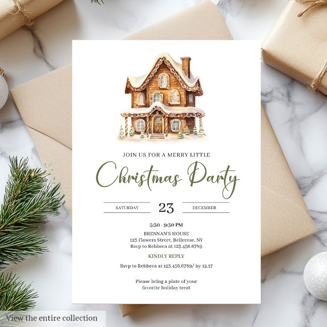 Cozy gingerbread house earthy Christmas party Einladung (Cozy gingerbread house earthy Christmas party Invitation)