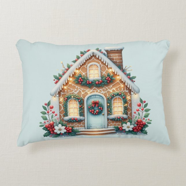 Cozy Gingerbread House Holiday Illustration Dekokissen (Vorderseite)