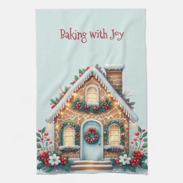 Cozy Gingerbread House Holiday Illustration Geschirrtuch (Vertikal)