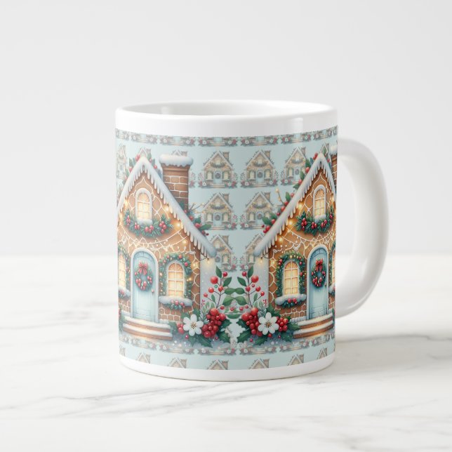 Cozy Gingerbread House Holiday Illustration Jumbo-Tasse (Vorderseite Rechts)