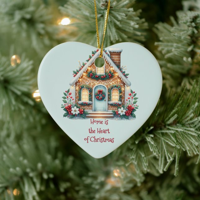 Cozy Gingerbread House Holiday Illustration Keramik Ornament (Baum)