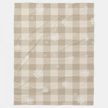 Cozy Gingham Snowflake Blanket – Beige & Taupe
