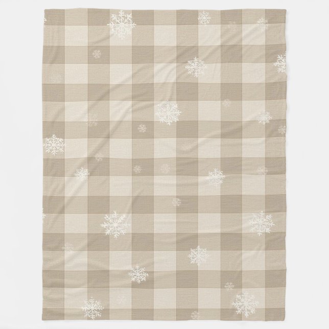 Cozy Gingham Snowflake Blanket – Beige & Taupe Fleecedecke (Vorderseite)