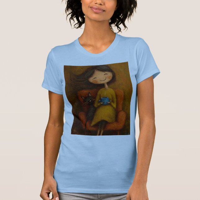 Cozy Girl Black Cat Whimsical Aesthetic Art T-Shirt (Vorderseite)