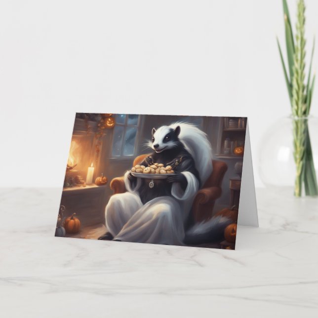 Cozy Halloween at Mr. Skunks house greeting Karte (Vorderseite)