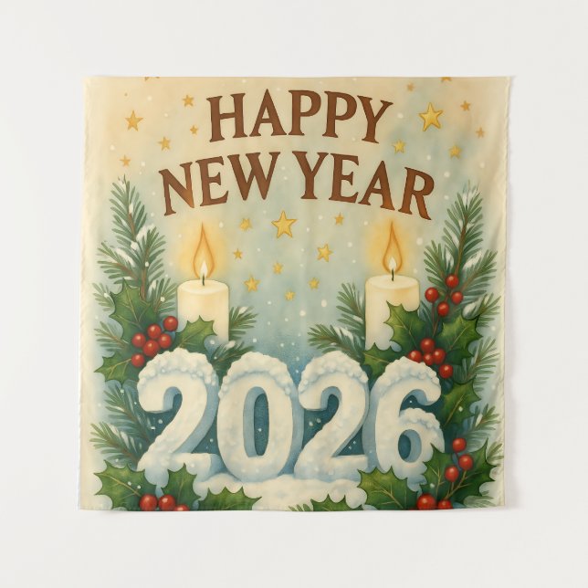 cozy happy new year 2026 party backdrop wandteppich (Vorderseite)