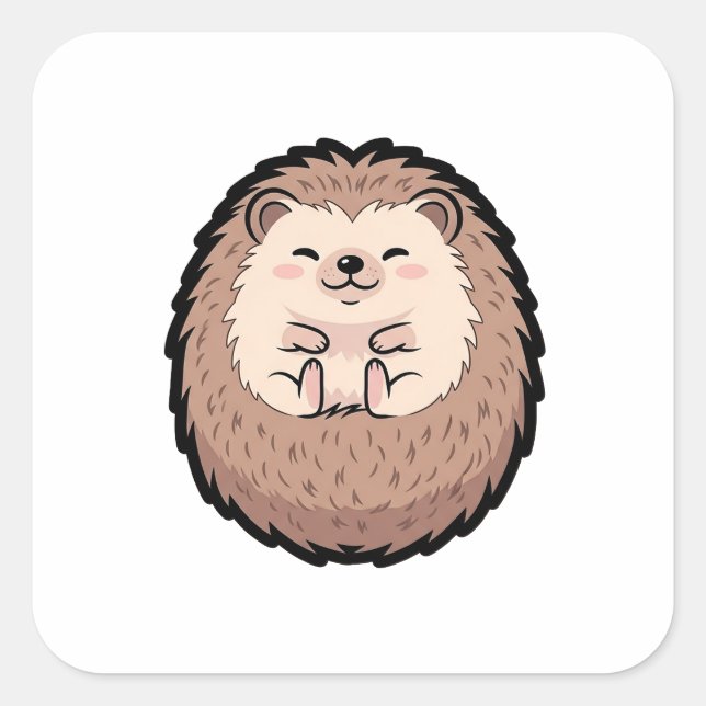 Cozy Hedgehog – Cute Kawaii Illustration Quadratischer Aufkleber (Vorderseite)