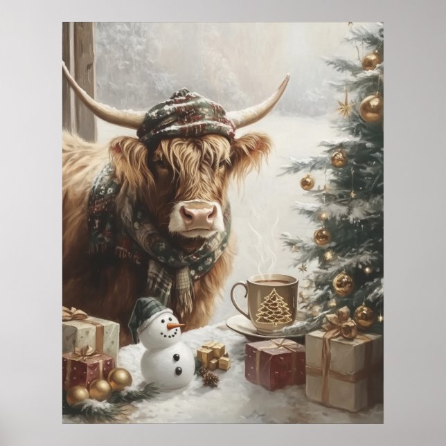 Cozy Highland Cow Christmas Farmhouse Wall Art Poster (Vorne)